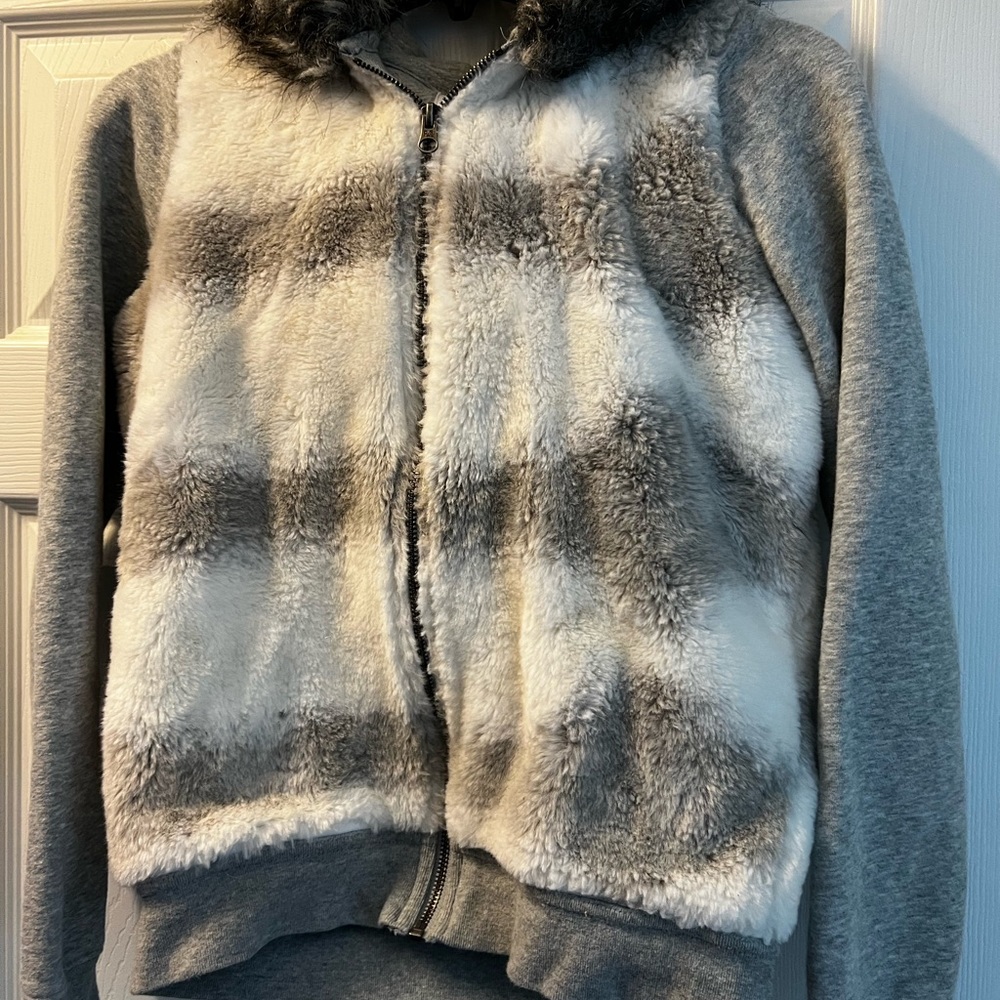P.S. Aeropostale faux fur zip front hoodie sweatshirt - size 14 juniors